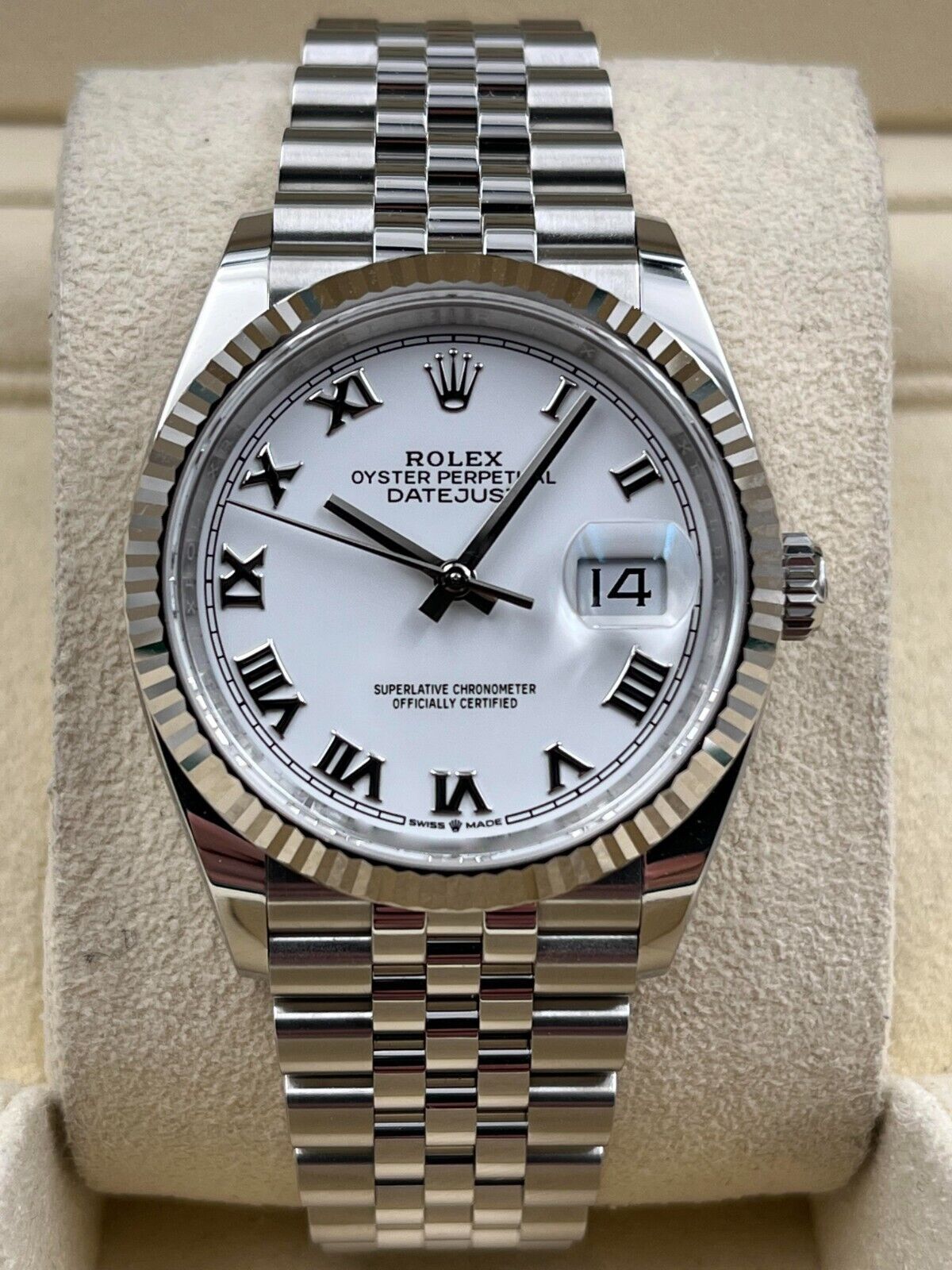 Rolex Datejust 36mm Fluted White Roman Dial Jubilee Bracelet 126234 Box & Papers 2025