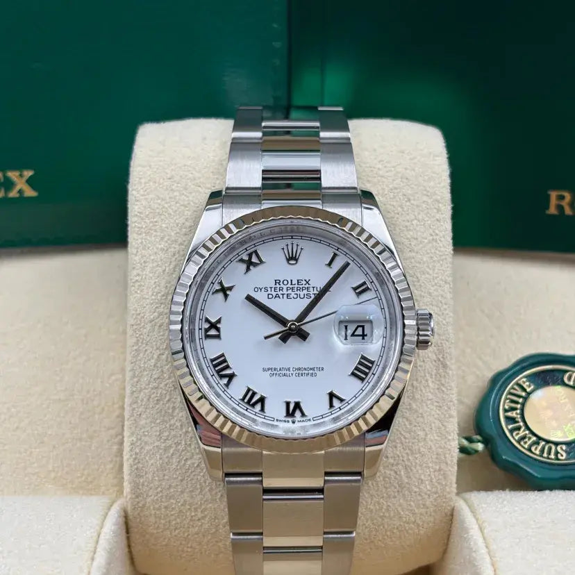 Rolex Datejust 36mm Fluted White Roman Dial Oyster Bracelet 126234 Box & Papers 2025