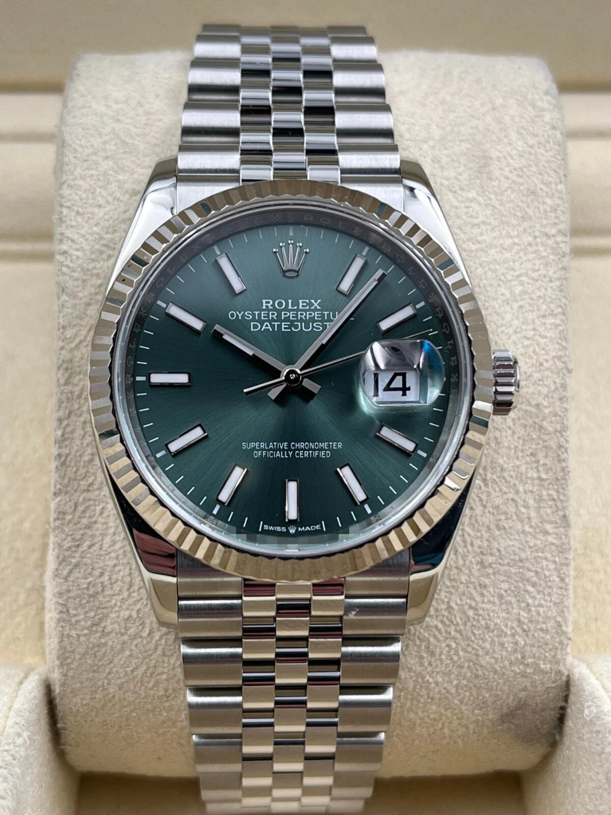 Rolex Datejust 36mm Fluted Mint Green Index Dial Jubilee Bracelet 126234 Box & Papers 2025