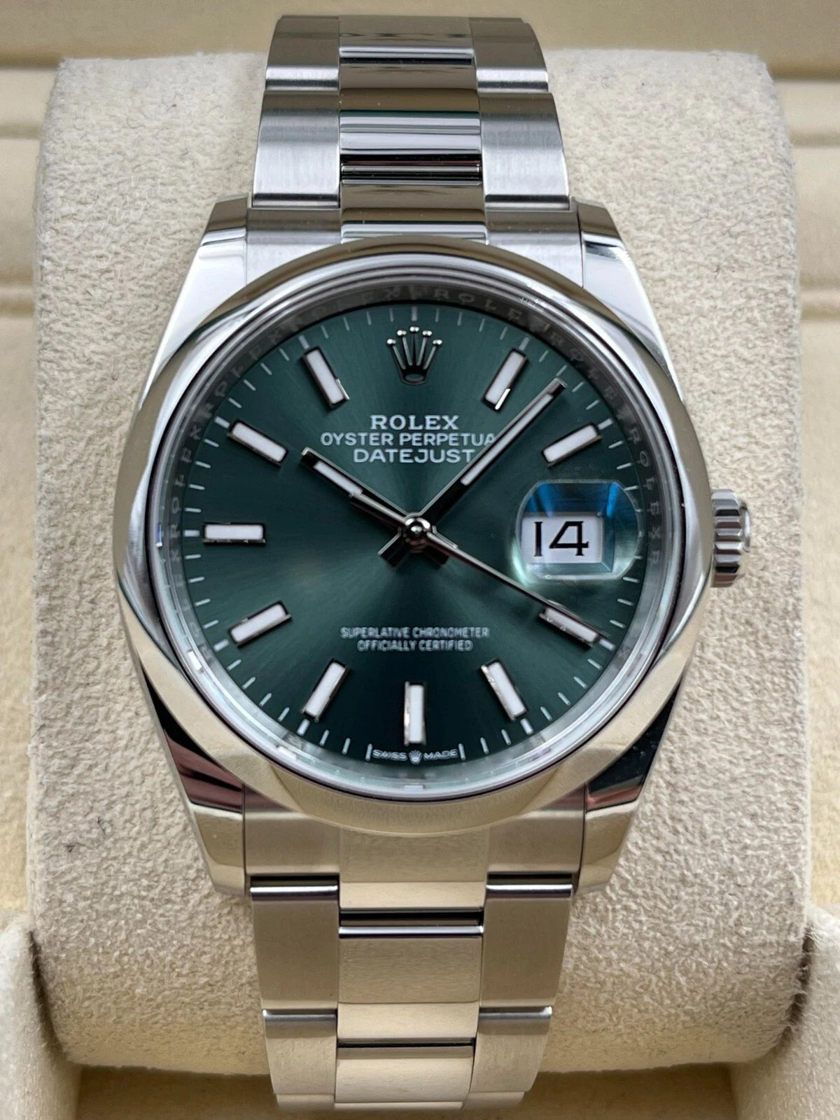 Rolex Datejust 36mm Smooth Mint Green Index Dial Oyster Bracelet 126200 Box & Papers 2025