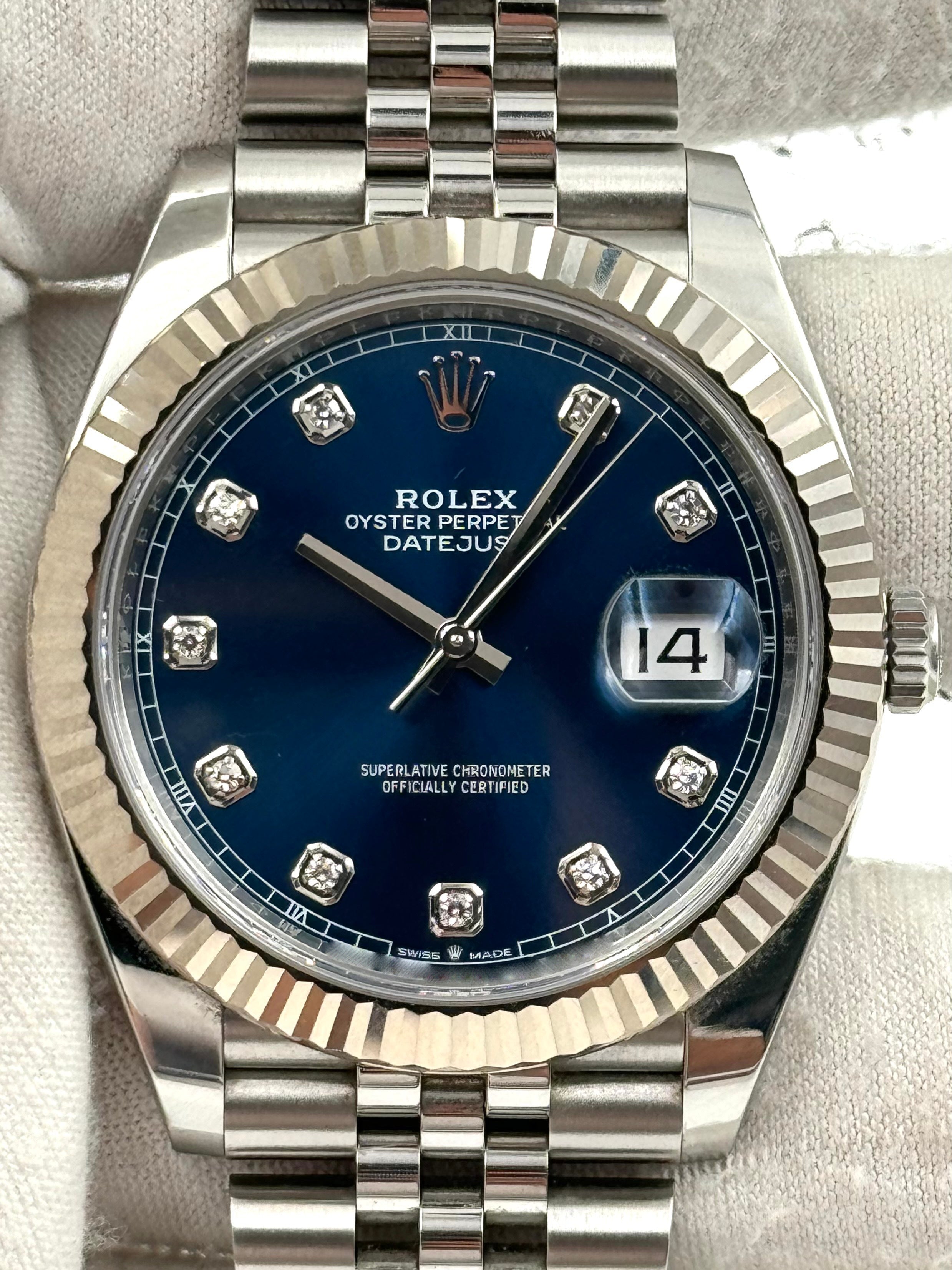 Rolex Datejust 41mm Fluted Blue Diamond Dial Jubilee Bracelet 126334 Box & Papers 2024