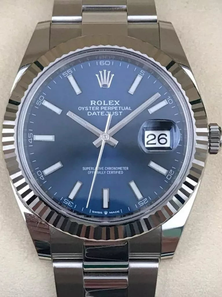 Rolex Datejust 41mm Fluted Blue Index Dial Oyster Bracelet 126334 Box & Papers 2025