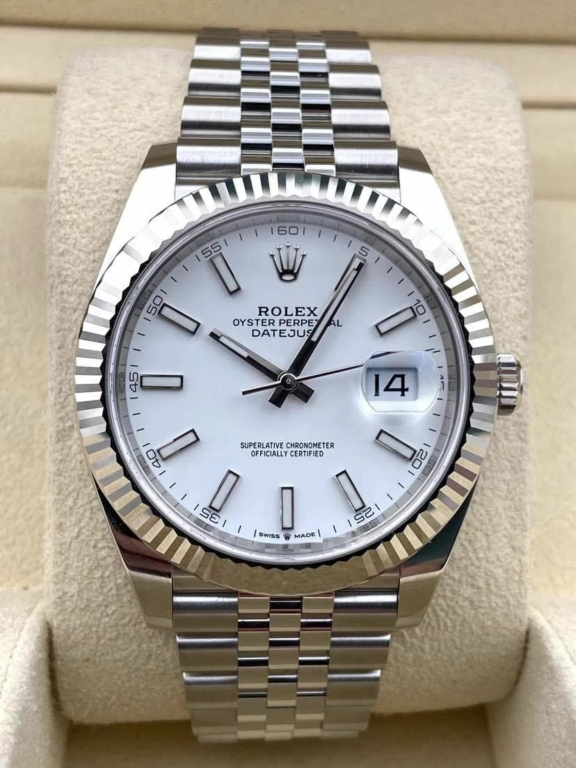 Rolex Datejust 41mm Fluted White Index Dial Jubilee Bracelet 126334 Box & Papers 2025