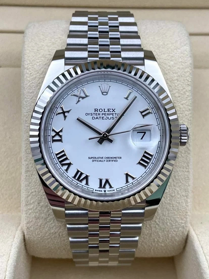 Rolex Datejust 41mm Fluted White Roman Dial Jubilee Bracelet 126334 Box & Papers 2025
