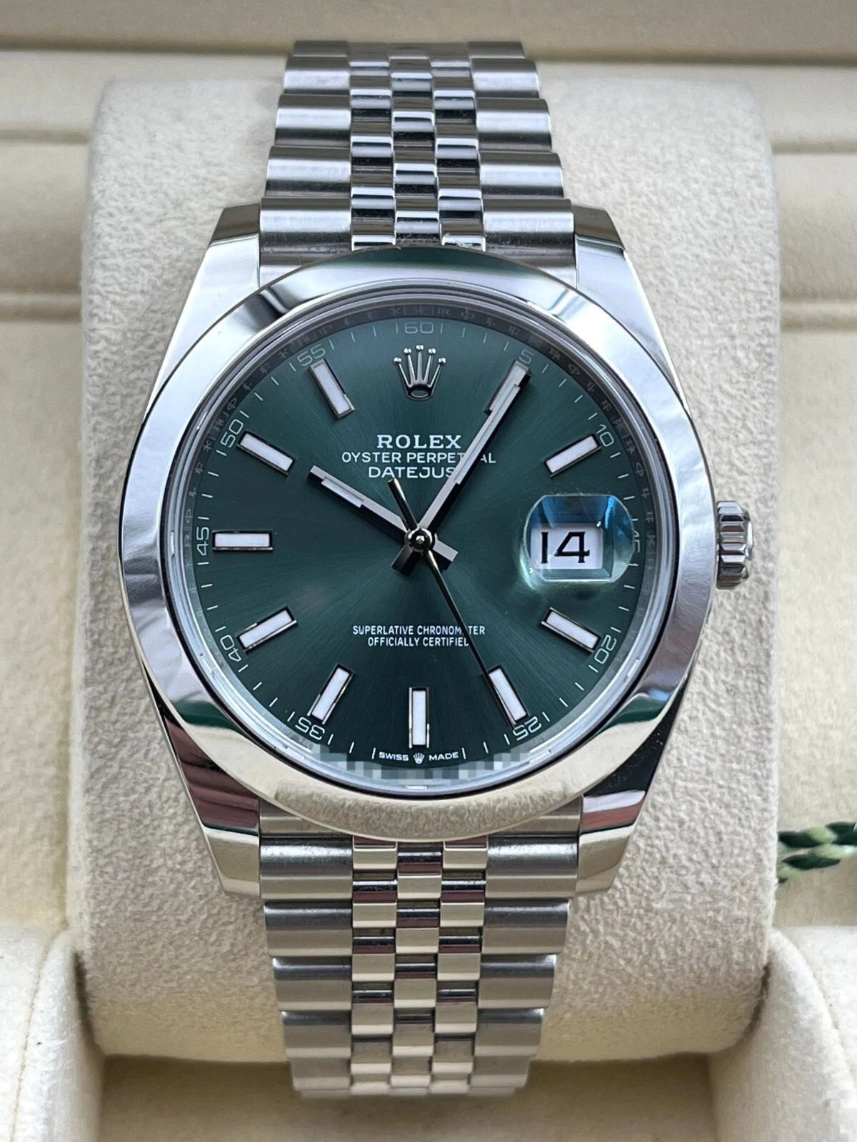 Rolex Datejust 41mm Smooth Mint Green Index Dial Jubilee Bracelet 126300 Box & Papers 2025