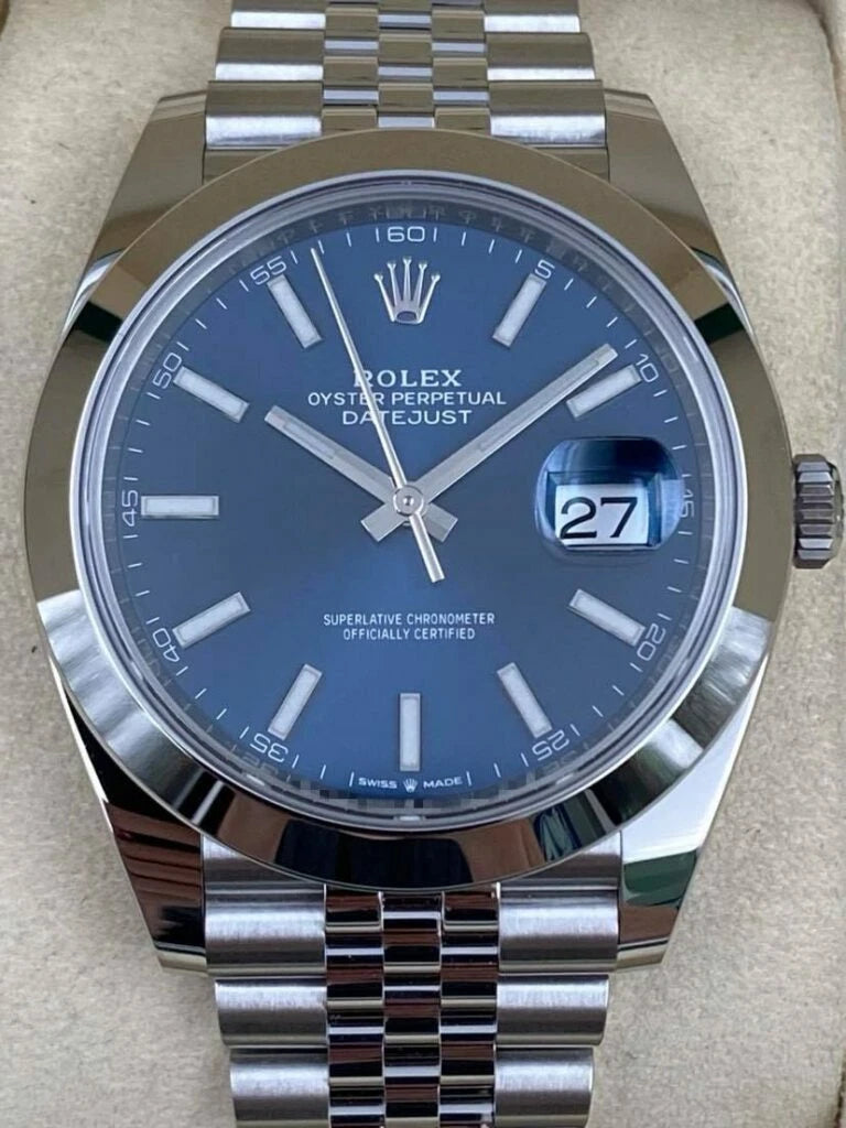 Rolex Datejust 41mm Smooth Blue Index Dial Jubilee Bracelet 126300 Box & Papers 2025