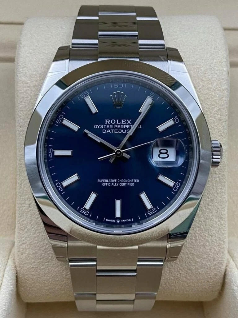 Rolex Datejust 41mm Smooth Blue Index Dial Oyster Bracelet 126300 Box & Papers 2025