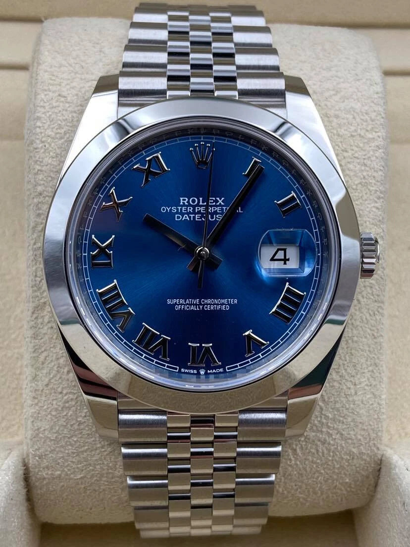 Rolex Datejust 41mm Smooth Blue Roman Dial Jubilee Bracelet 126300 Box & Papers 2025