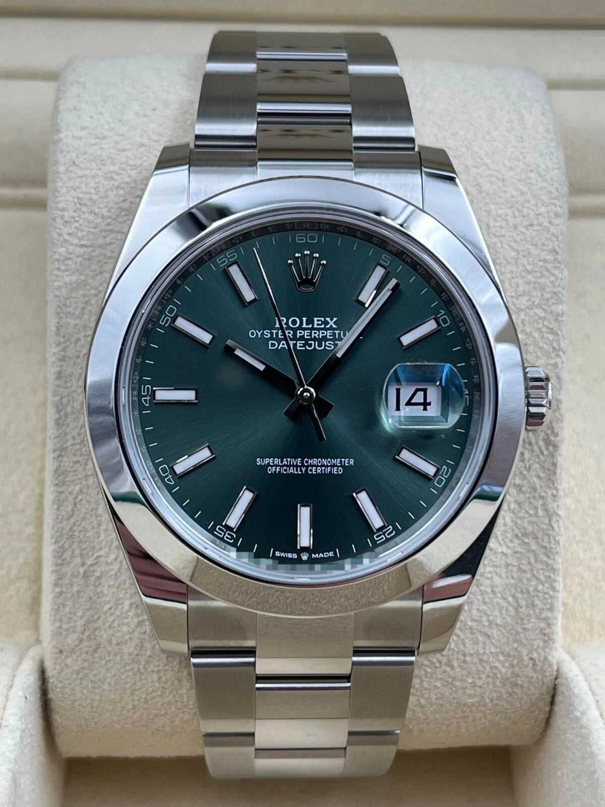 Rolex Datejust 41mm Smooth Mint Green Index Dial Oyster Bracelet 126300 Box & Papers 2025