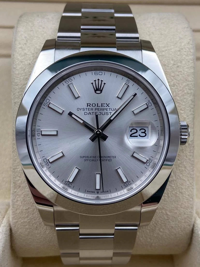 Rolex Datejust 41mm Smooth Silver Index Dial Oyster Bracelet 126300 Box & Papers 2025