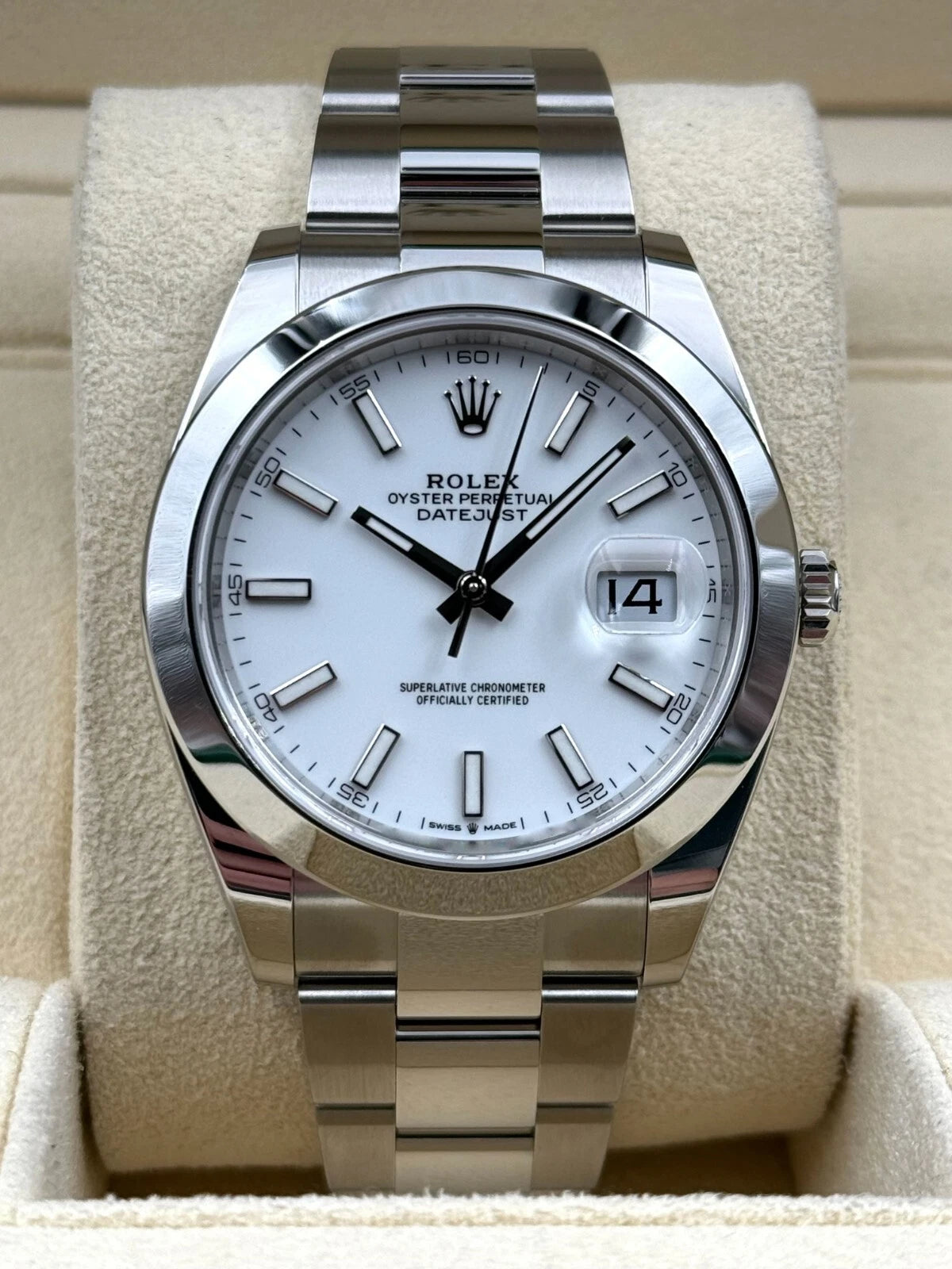 Rolex Datejust 41mm Smooth White Index Dial Oyster Bracelet 126300 Box & Papers 2025