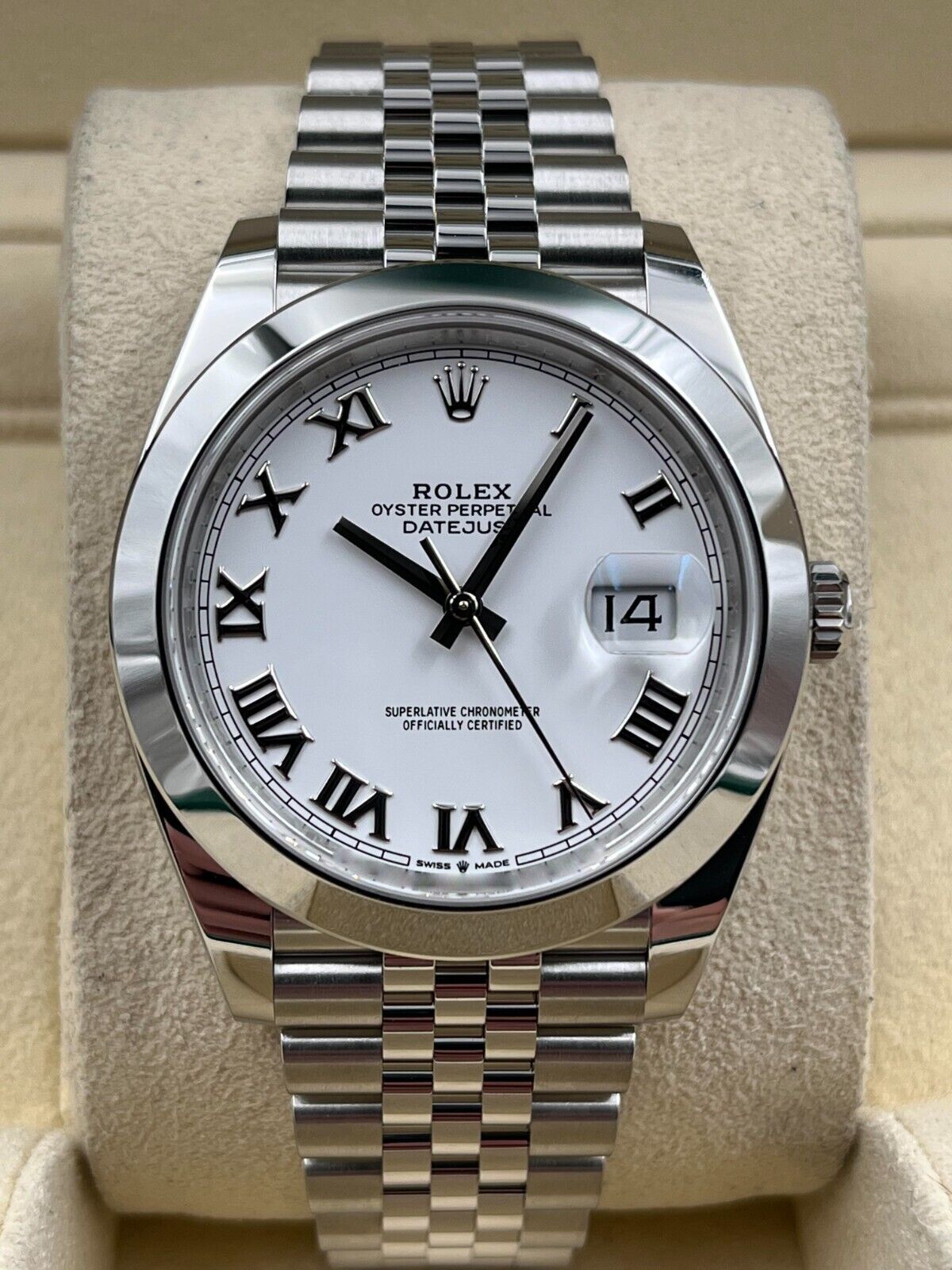 Rolex Datejust 41mm Smooth White Roman Dial Jubilee Bracelet 126300 Box & Papers 2025
