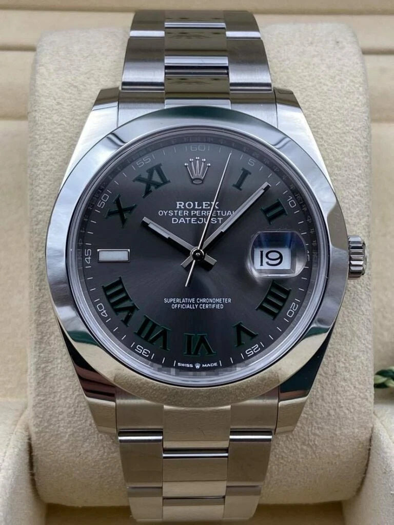 Rolex Datejust 41mm Smooth Wimbledon Roman Dial Oyster Bracelet 126300 Box & Papers 2025